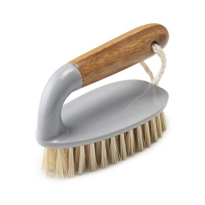 Addis Floor and Tile Scrub Brush Iron Style with Natural Bamboo Handle, Grey & Natural, Grey/Wood, 13 x 5 x 6.5 cm 517671