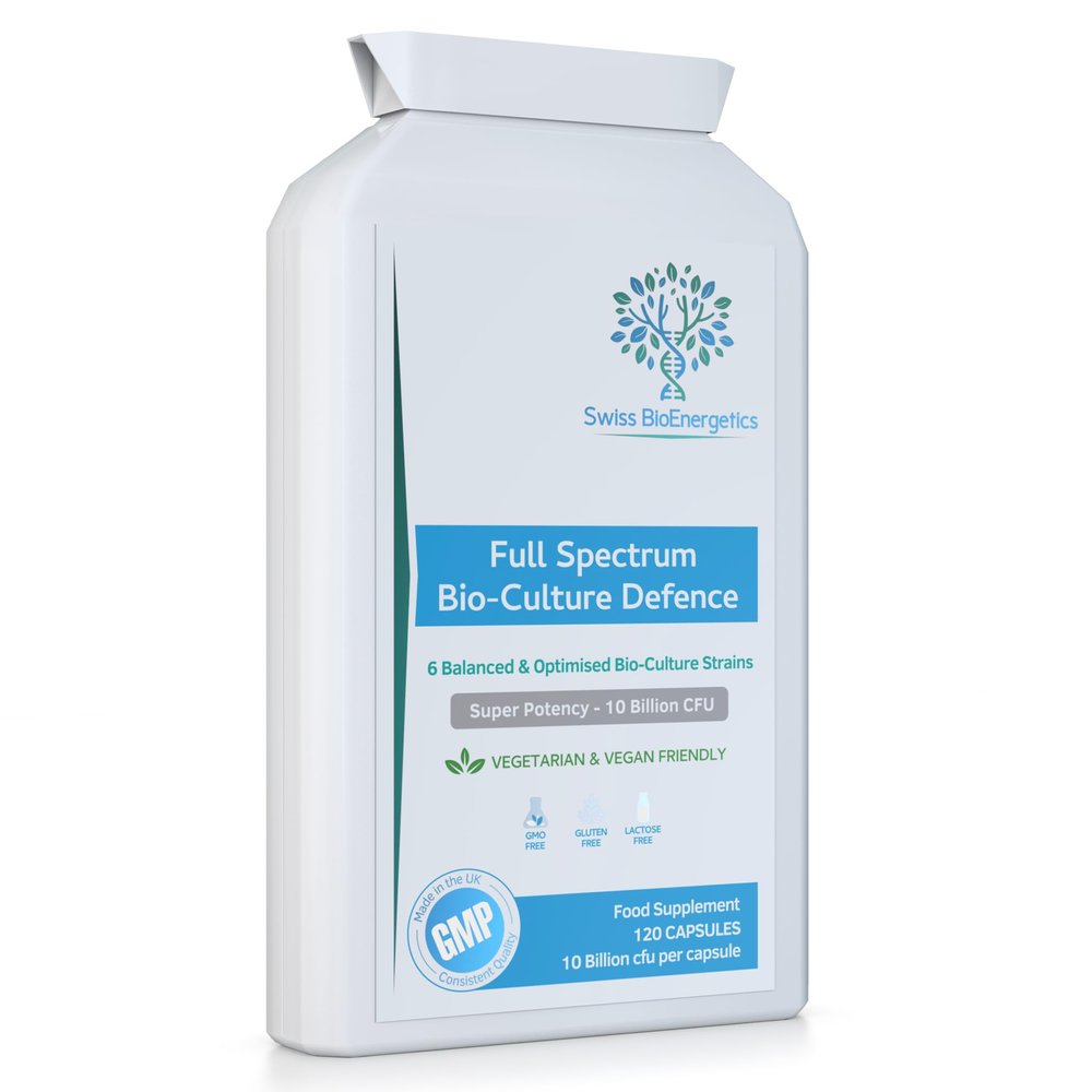 Full Spectrum Bio-Culture Defence - 120 Capsules - High Strength 10 Billion Live CFU Multi-Strain Bio-Cultures + FOS Formula - Latest DRCaps Encapsulation to Protect from gastric acids