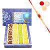 Ghasitaram Gifts Rakhi Gifts for Brothers Rakhi Sweets - Rakhi Gifts Sweets-Ghasitarams Assorted Moons Box 800 GMS with Pearl Beads Rakhi view 1