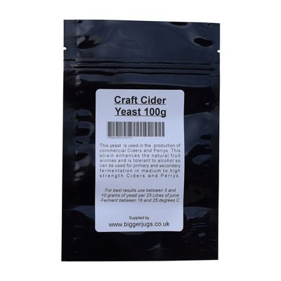 Bigger Jugs Craft Cider Yeast 100g in Heavy Duty Resealable Pouch - for Rapid Clean Fermentation of All Types of Cider & Perrys Home Brew Homebrew Homemade