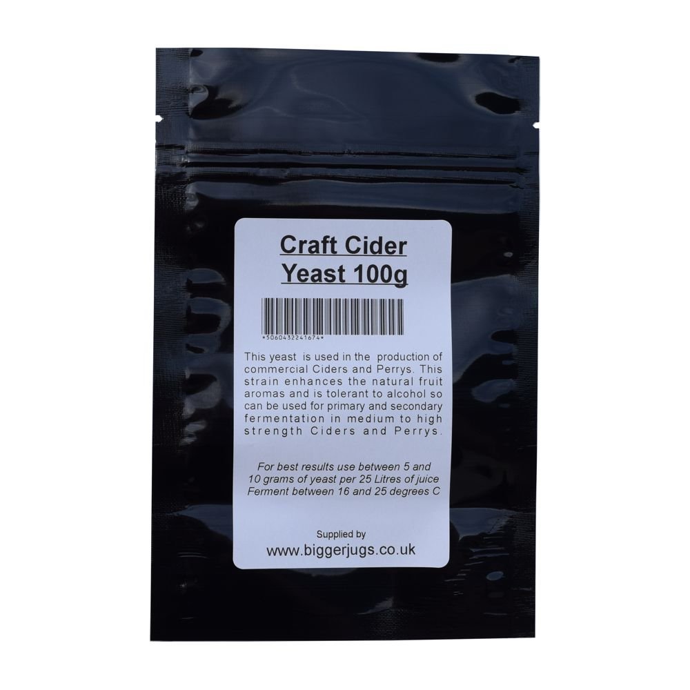 Bigger Jugs Craft Cider Yeast 100g in Heavy Duty Resealable Pouch - for Rapid Clean Fermentation of All Types of Cider & Perrys Home Brew Homebrew Homemade