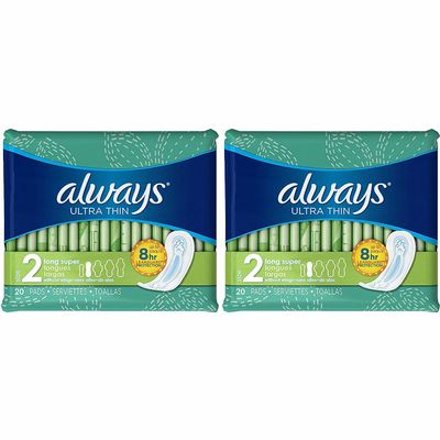 Always Ultra Thin Long Super Pads, 20 Count, (Pack of 2)