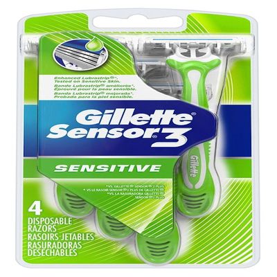 Gillette Mens Sensor 3 Sensitive Disposable 4 Count (3 Pack)