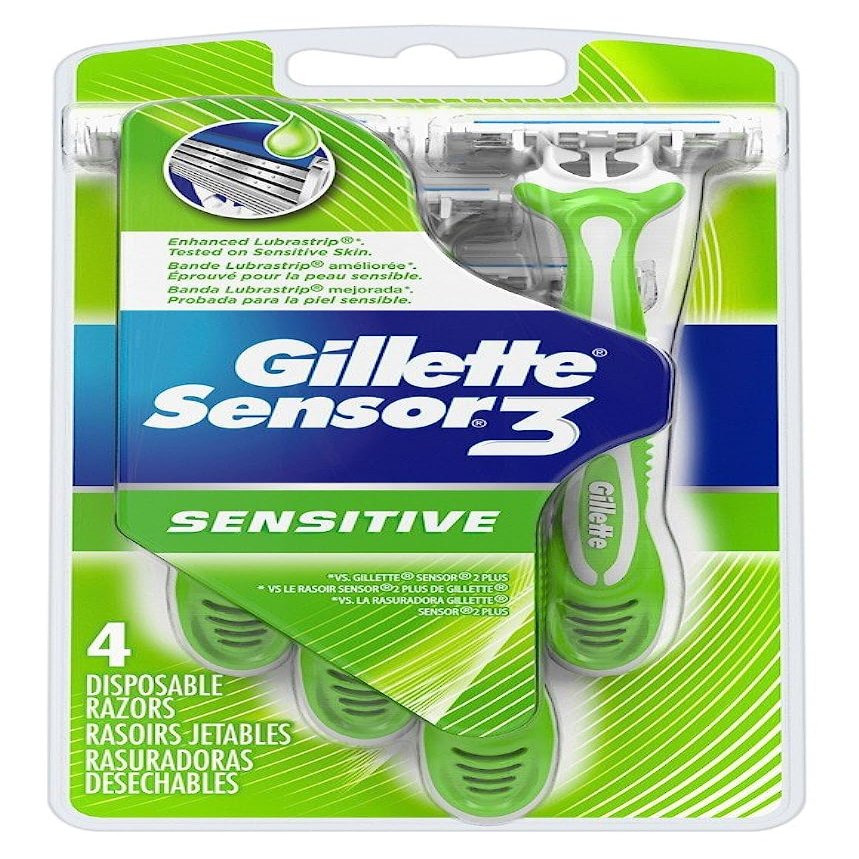 Gillette Mens Sensor 3 Sensitive Disposable 4 Count (3 Pack)