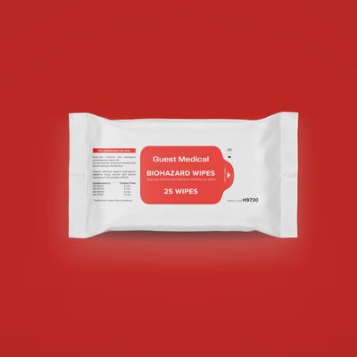 Biohazard Wipes, Chlorine and Detergent releasing Wipes, Pack of 25 Wipes