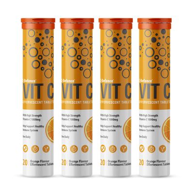 High Strength Drinkable Vitamin C 1000mg - VIT C Supplement - Contributes to The Maintenance of a Normal Immune System - Vitamin C Drink Orange Flavour (4 Tubes of 20 Tablets)