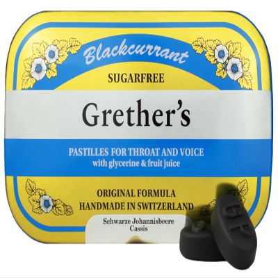 Grether's Sugar Free Blackcurrant Pastilles 440g Tin - Sore Throat Soothing, Dry Mouth Relief, Natural Remedy for a Healthy Voice
