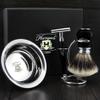 Ready to Use 4 Pcs Men's Shaving Set with Double Edge Safety Razor, Sliver Tip Badger Hair Brush, Stand and Steel Soap Bowl view 1