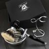 Ready to Use 4 Pcs Men's Shaving Set with Double Edge Safety Razor, Sliver Tip Badger Hair Brush, Stand and Steel Soap Bowl view 3