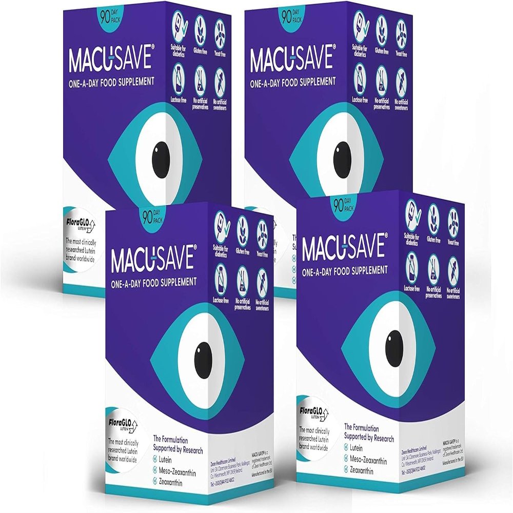 4 X 90 Pack - Macu-SAVE Food Supplement with Meso-Zeaxanthin/Lutein and Zeaxanthin - 90 Capsules