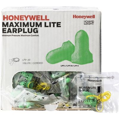 100 Pair Max Lite Corded Foam Ear plugs Howard Leight Earplugs