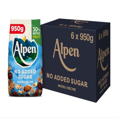 Alpen No Added Sugar Muesli, Breakfast, High in Fibre, Vegetarian, Low Sugar, (Pack of 6 ) 950g