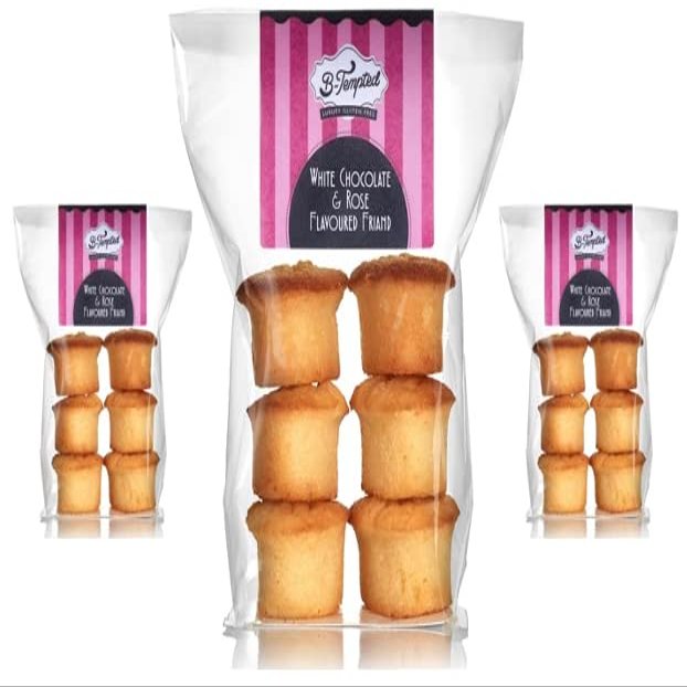 B-Tempted White Chocolate & Rose Friand - 3 Bag Multipack (18 Cakes) - Coeliac Friendly