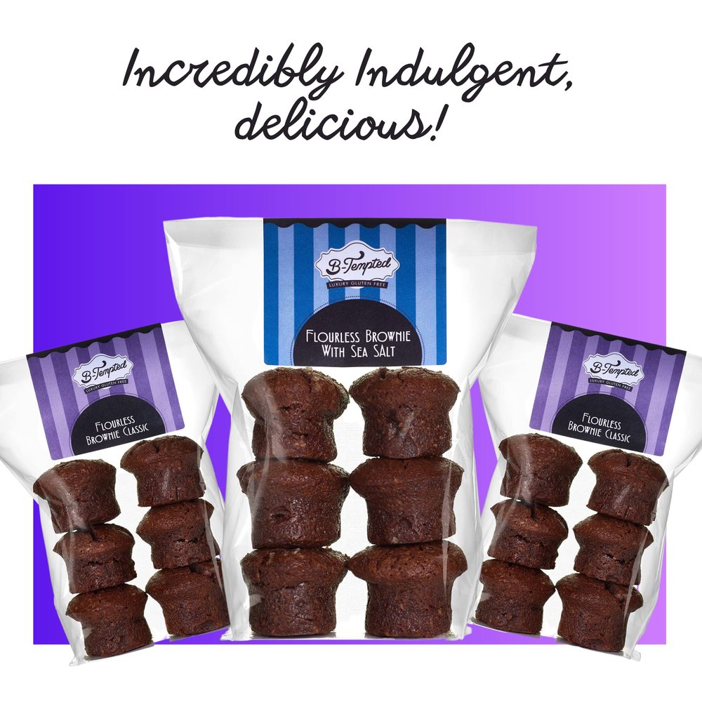 B-Tempted Flourless Brownies Selection Pack 3 Bags (18 Cakes) Gluten Free Perfect Chocolate Lovers Gift!