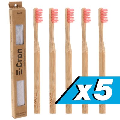 5 x E-Cron Bamboo Toothbrush (Green) with Eco-friendly, 100% organic and biodegradable toothbrush handle. Your Natural Dental Care with The clean and warm touch of The bamboo.