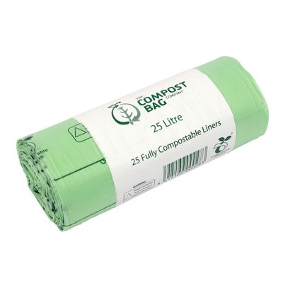 25 Litre x 100 Compostable Caddy Bags - Compost Bag Kitchen Food Waste Compost Liners 25L - EN 13432 - Compost Bag Pedal Bin Bags with Composting Guide