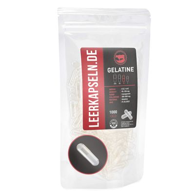 1000 empty capsules | Size 0 | BEEF GELATINE Capsules Caps | connected capsule halves with large filling quantity transparent | halal kosher supplements (1000)