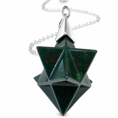 Crystalmiracle Bloodstone Merkaba Star Pendulum Crystal Healing Reiki FENG Shui Gift Jewelry Positive Energy