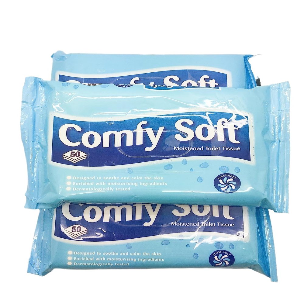 150 x Disposable Flushable Toilet Comfy Soft Tissue Wipes Wet Moist Gentle Clean (3 pack )