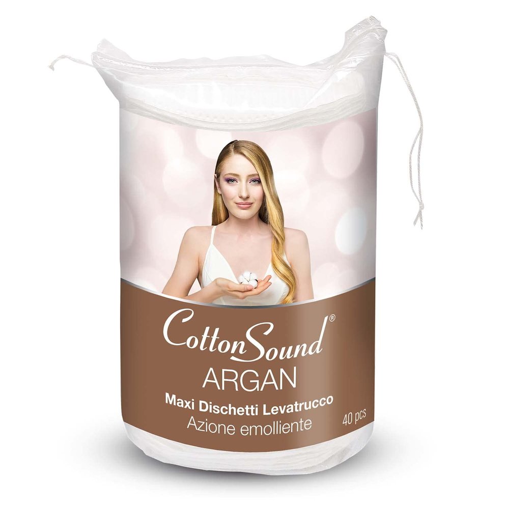 COTTON SOUND Argan Maxi Makeup Sheets 40 Pieces 100% Cotton with Argan Micro Capsules Soothing Smooth Side and Embossed Side Made in Italy