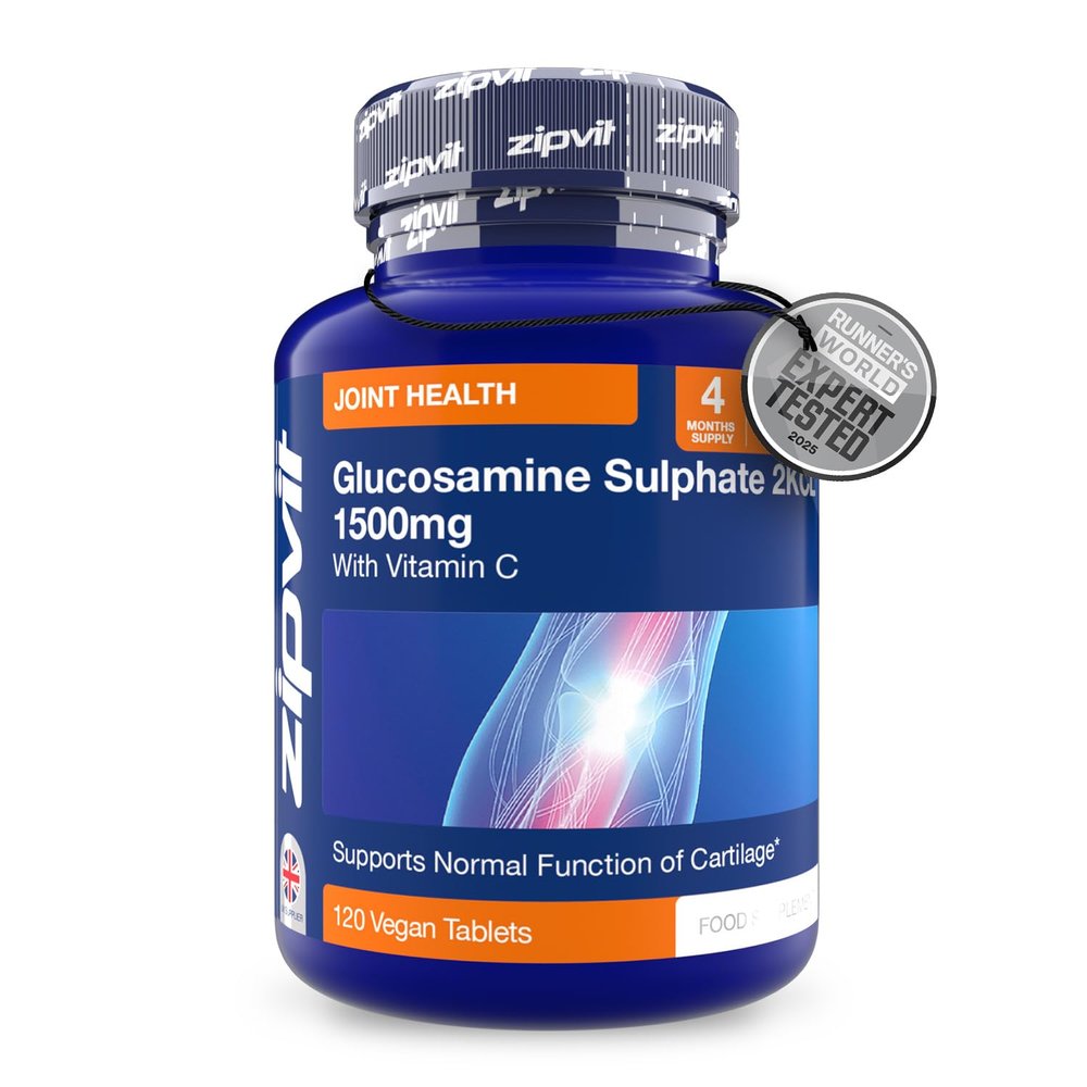 Zipvit Glucosamine Sulphate 2KCl 1500mg with Vitamin C, High Strength Joint Supplement, Supports Cartilage, Joints and Bones, Shellfish Free, 120 Vegan Tablets, 4 Month Supply