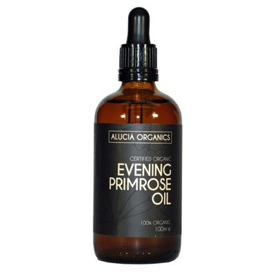 Alucia Organics Certified Organic Evening Primrose Oil 100ml - Pure, Natural, Cold Pressed, Certified Organic, Vegan, Cruelty Free, for Skin, Face, Body, Massage