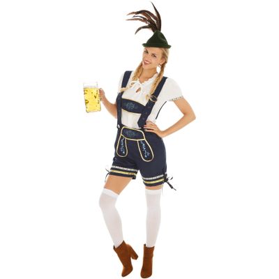 dressforfun Oktoberfest Costume Women - German Beer Girl Fancy Dress Outfit - Adult Ladies Bavarian Maid - Traditional Ledehosen Style Shorts, T-Shirt, Knee Socks Size L