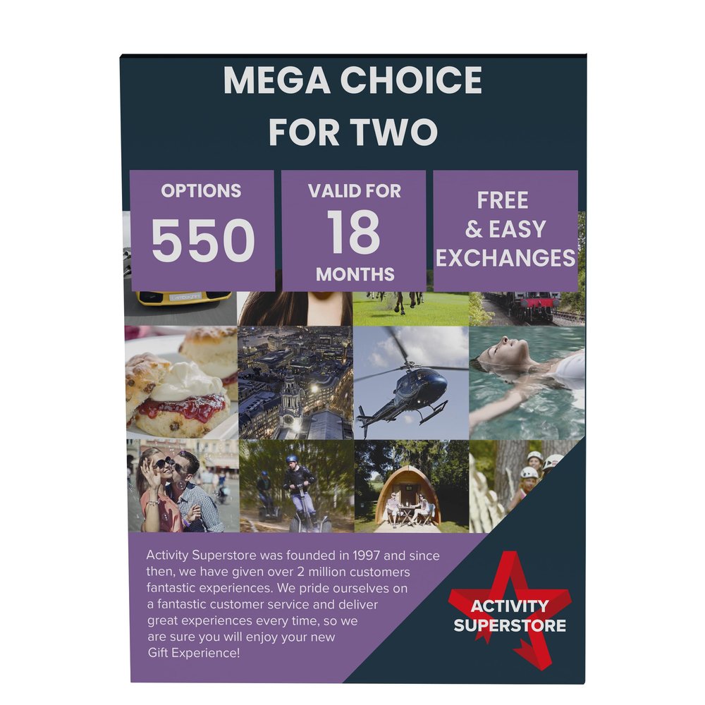 Activity Superstore Mega Choice for Two Gift Experience Voucher, 550 Options Available, 18-month Validity, Experience Days, Days Out Gifts, Couples Gifts, Retirement Gifts