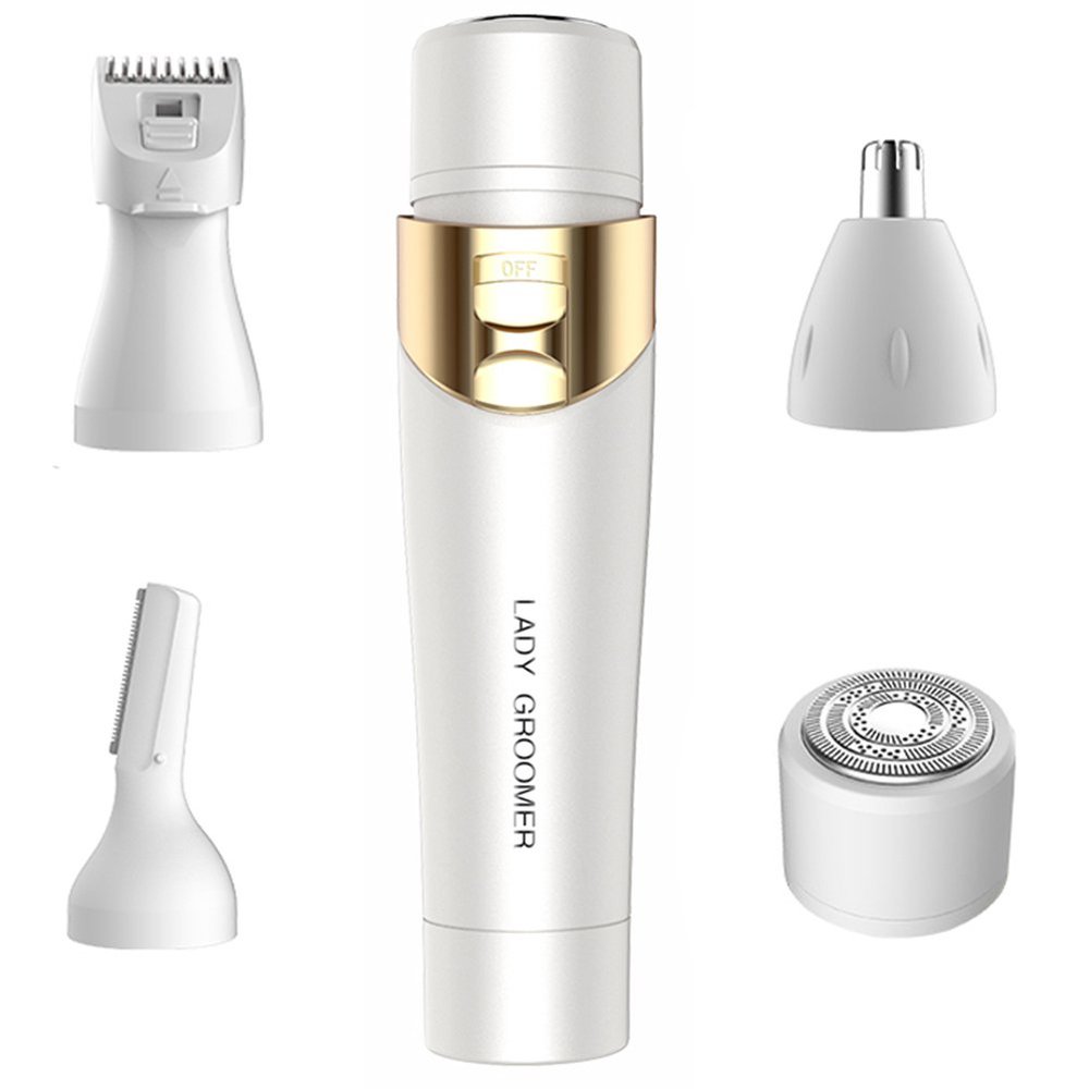 4 in 1 No Pain Electric Shavers for Women - Mini Facial Nose Eyebrow Hair Removal Lady Cordless Razor Trimmer for Girls Face, Body, Legs, Bikini Line