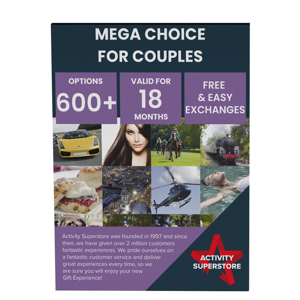 Activity Superstore Mega Choice for Couples Gift Experience Voucher, Choose from 600+ Activities, Breaks, Driving, Spa, Food & Drink, Couples Gifts, Birthday Gifts