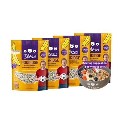 3Bears Porridge - Banana & Poppyseed | Porridge Oats | Porridge Sachets | Porridge Oats Sachets | Wholegrain Porridge Oats | Overnight Oats | Oatmeal | 4 x 400g