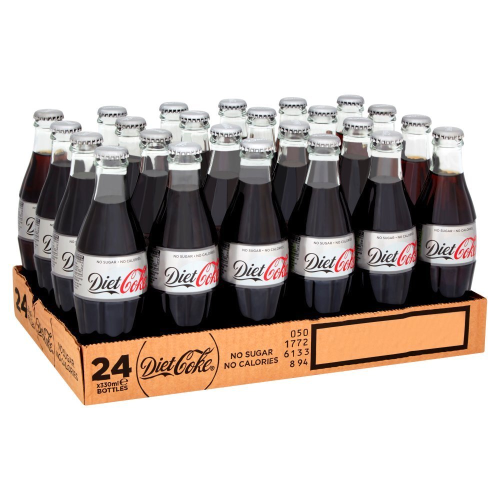 Diet Coke Glass Bottles, 330 ml, Pack of 24, Original Diet, 7920 Millilitre