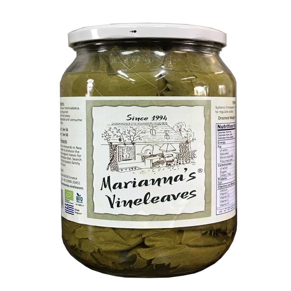 Marianna's Greek Organic Vine Leaves 400g (Approx. 120 Leaves) Ideal for Dolmades & Mediterranean Recipes