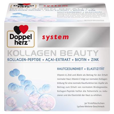 Doppelherz collagen beauty, 30 drinking bottles - with collagen peptides, aai extract, biotin, zinc - anti-wrinkles, skin health