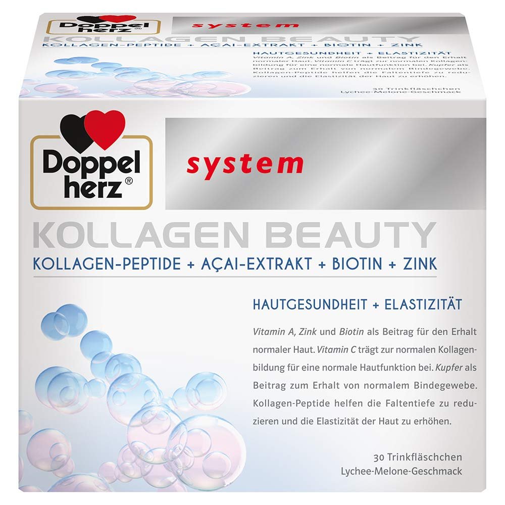 Doppelherz collagen beauty, 30 drinking bottles - with collagen peptides, aai extract, biotin, zinc - anti-wrinkles, skin health