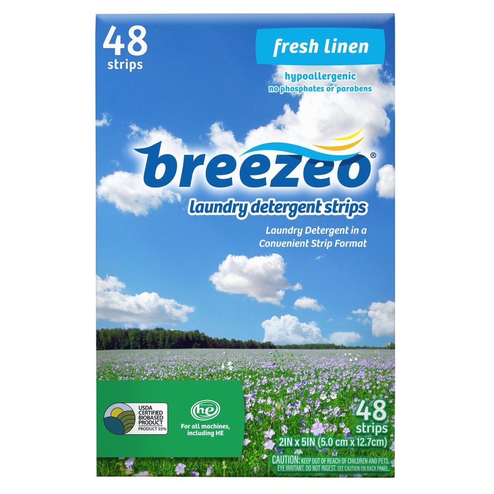 Breezeo Laundry Detergent Strips (Laundry Detergent Sheets), Fresh Linen Scent, 48 Loads  More Convenient than Pods, Pacs, Liquids or Powders  Great for Home, Dorm, Travel, Camping & Hand-Washing