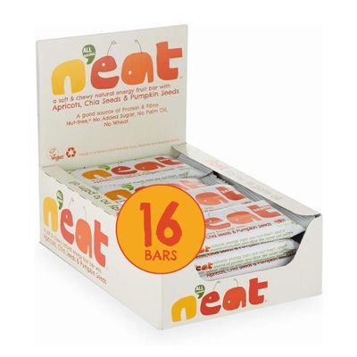 N'eat Natural Energy Bars Apricots, Chia Seeds & Pumpkin Seeds 16x45g Healthy Bars for Adults & Kids Palm Oil Free, Low Calorie, 100% Vegan Bursting with Natural Energy