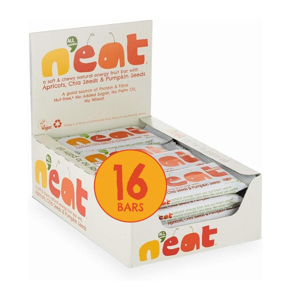 N'eat Natural Energy Bars  Apricots, Chia Seeds & Pumpkin Seeds  16x45g  Healthy Bars for Adults & Kids  Palm Oil Free, Low Calorie, 100% Vegan  Bursting with Natural Energy