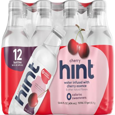 Hint Water Cherry, 16 Ounce Bottle (Pack of 12), Pure Water Infused with Cherry Zero Sugar Zero Calories Zero Sweeteners Zero Preservatives Zero Artificial Flavors
