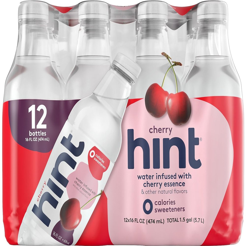 Hint Water Cherry, 16 Ounce Bottle (Pack of 12), Pure Water Infused with Cherry Zero Sugar Zero Calories Zero Sweeteners Zero Preservatives Zero Artificial Flavors
