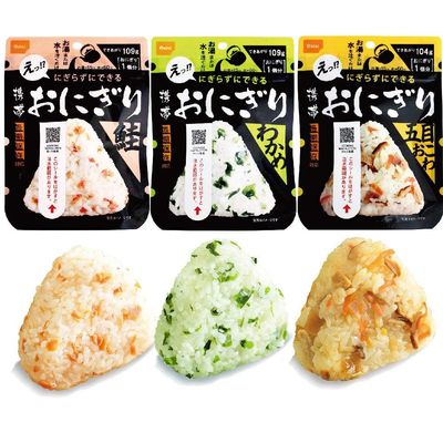 Onisi no Keitai Onigiri (Rice Ball) 3flavors 12packs set (Seaweed, Samon, Gomoku Okowa x 4packs each) preserved food for 5 years emergency provisions [Japan Import]