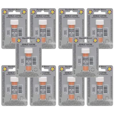10 x SugarFlair Edible ORANGE SPARKLE Lustre Powder Food Colour Icing Cake Decor