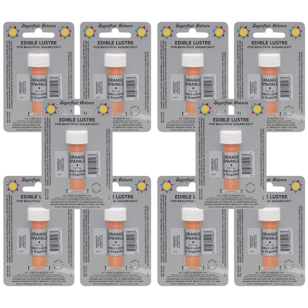 10 x SugarFlair Edible ORANGE SPARKLE Lustre Powder Food Colour Icing Cake Decor