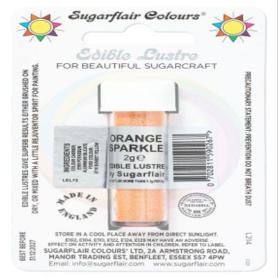 Sugarflair Orange Sparkle Edible Lustre Dust, Add a Lustrous Shine to Cakes or Decorations. Brush On or Add Rejuvenator to Create Eye-Catching Edible Paint, Gives Shine to Your Bakes - 2g (Pack of 2)