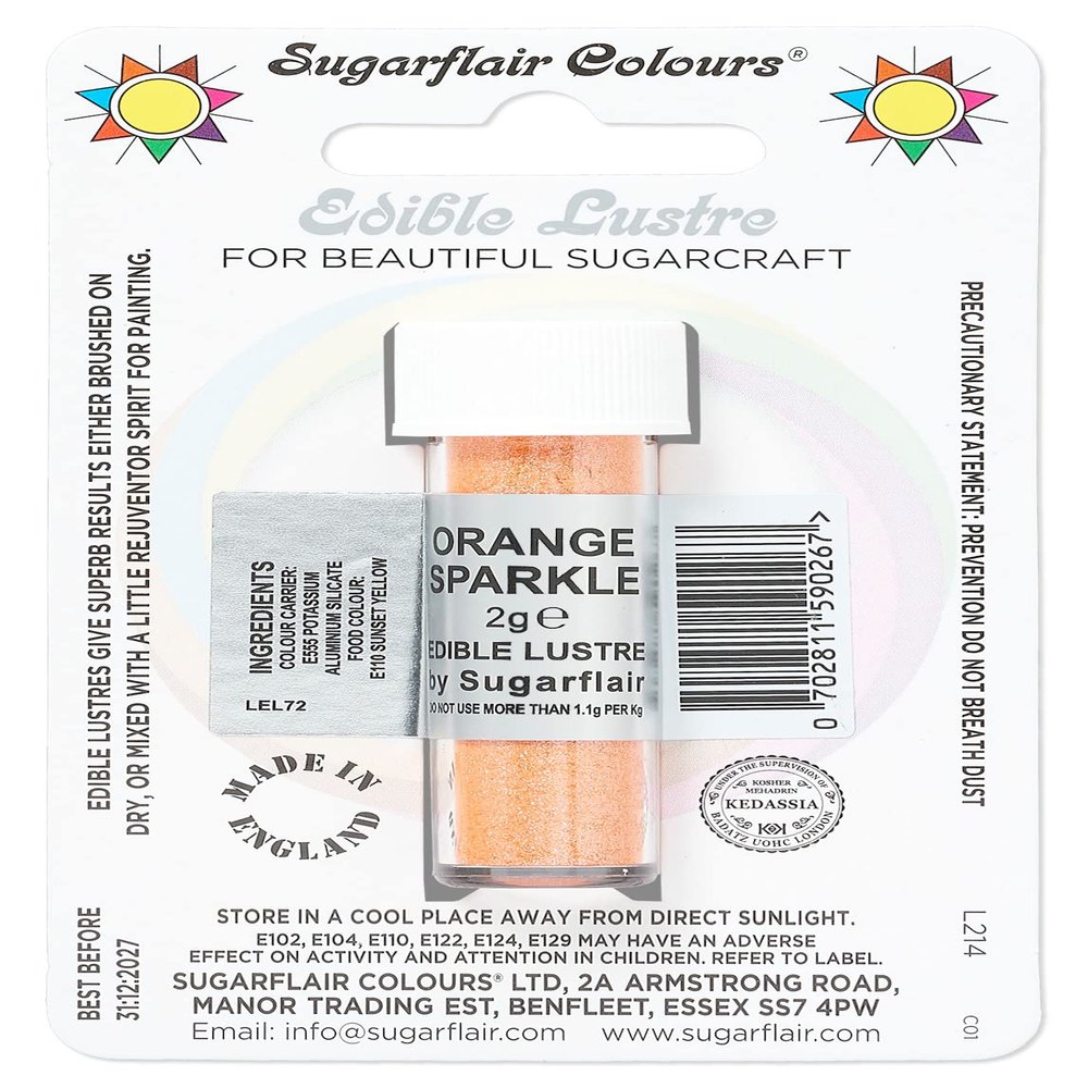Sugarflair Orange Sparkle Edible Lustre Dust, Add a Lustrous Shine to Cakes or Decorations. Brush On or Add Rejuvenator to Create Eye-Catching Edible Paint, Gives Shine to Your Bakes - 2g (Pack of 2)
