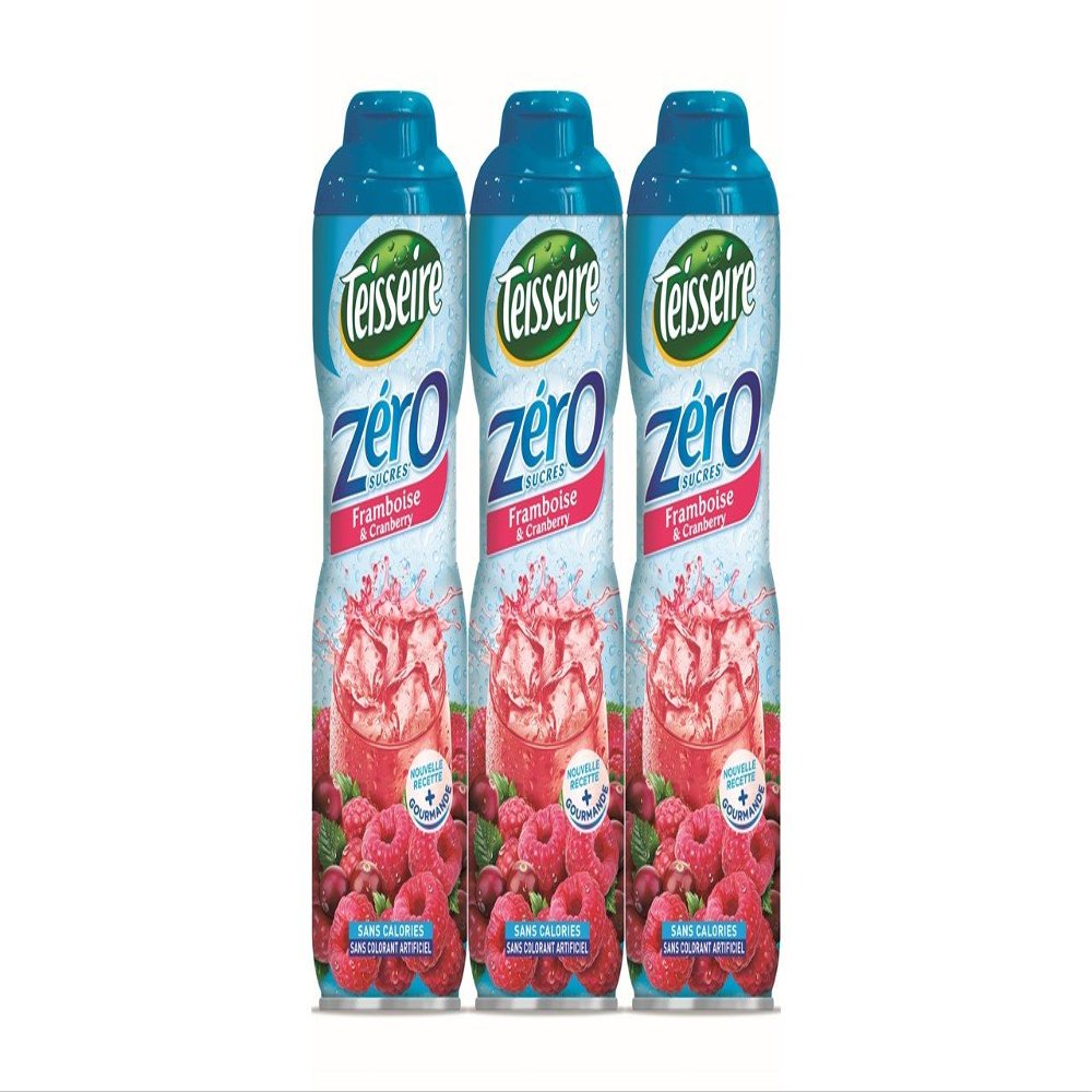 Pack of 3 syrups Teisseire 0% Sugar Raspberry Cranberry - 3 x 600ml
