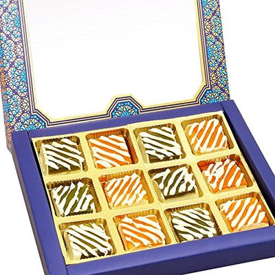 Ghasitaram Gifts Indian Sweets - Diwali Gifts - Diwali Sweets- 12 pcs Blue Printed Assorted Mango Bites Box