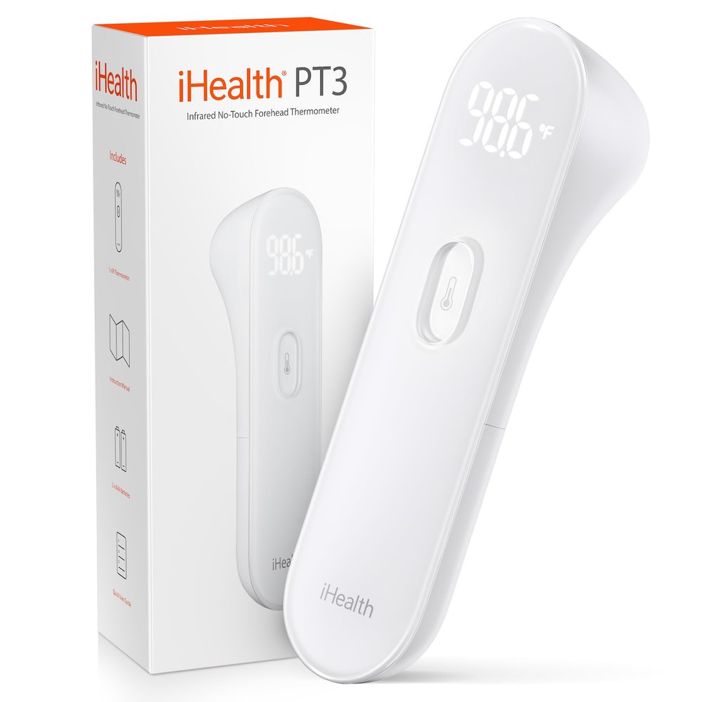 iHealth No-Touch Forehead Thermometer, Digital Infrared Thermometer for Adults and Kids, Touchless Baby Thermometer with 3 Ultra-Sensitive Sensors(PT3)