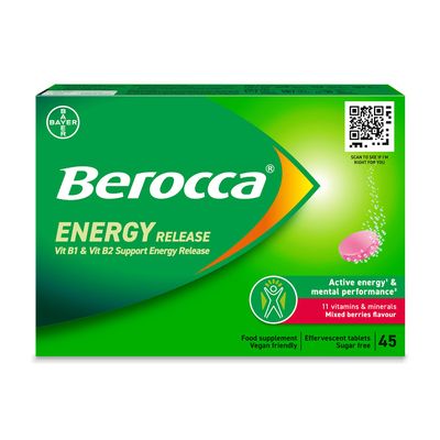 Berocca Vitamin C Effervescent Tablets - Including B Vitamins, Magnesium, Calcium & Zinc - Support Energy Release & Immune System - 45 Tablets - Mixed Berries Flavour