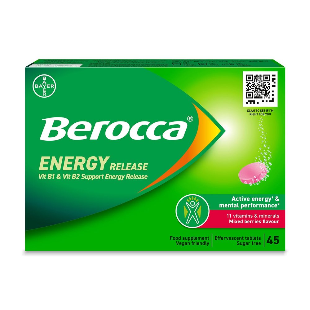 Berocca Vitamin C Effervescent Tablets - Including B Vitamins, Magnesium, Calcium & Zinc - Support Energy Release & Immune System - 45 Tablets - Mixed Berries Flavour